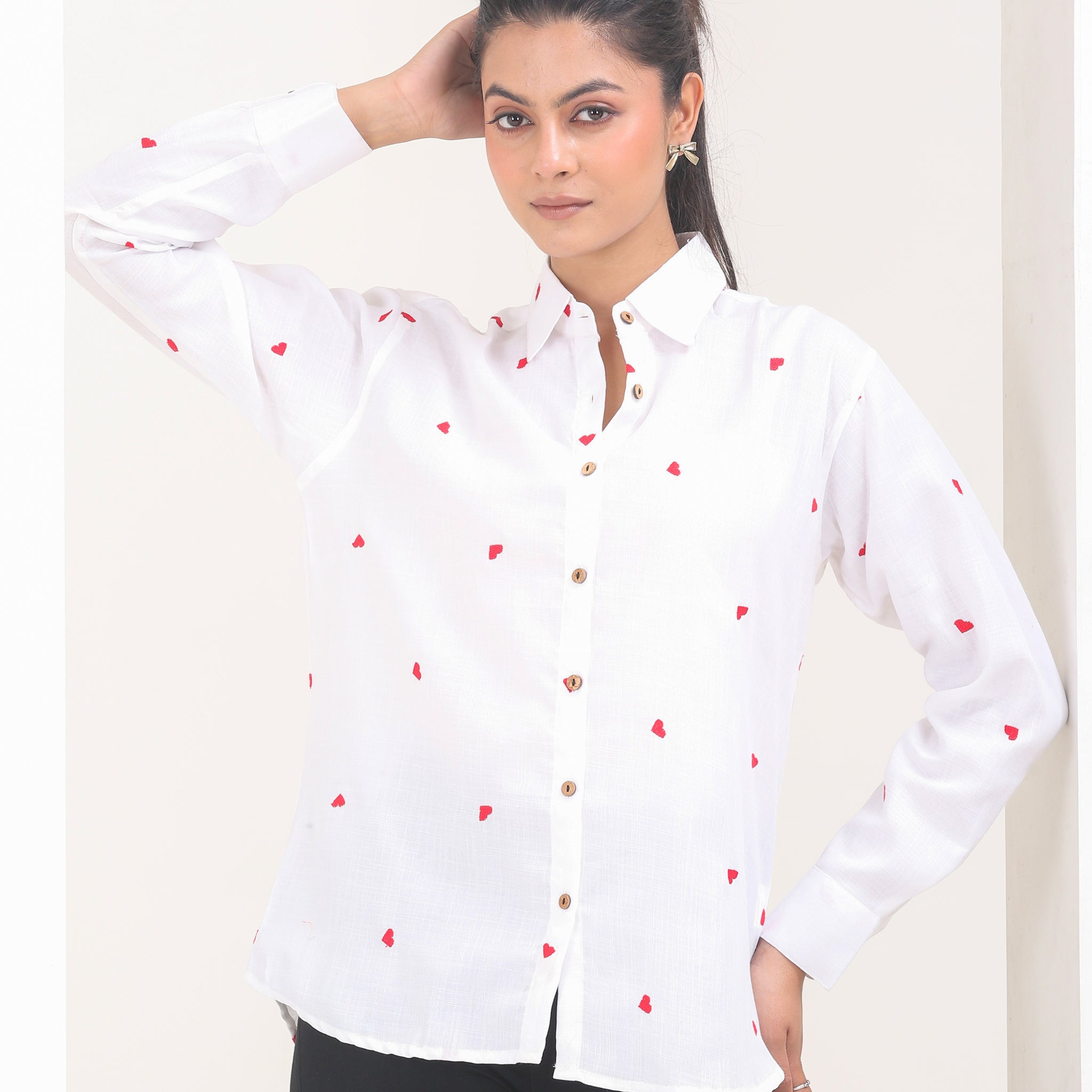 Embroidered Shirt With Hearts