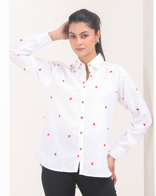 Embroidered Shirt With Hearts